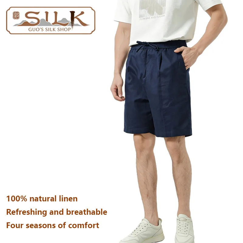 

Элитные мужские шорты из натурального льна, комплект из пяти предметов: простые, стильные, для активного отдыха, с завязками, прохладные и дышащие, для лета