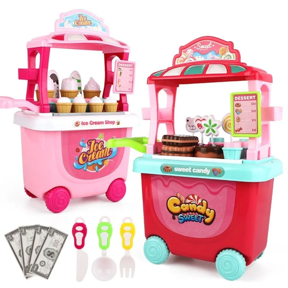 

24pcs Shop Cart Ice Cream Candy Trolley Toy Removable Storage DIY Children's Pretend Play Toys Pushable Trolley