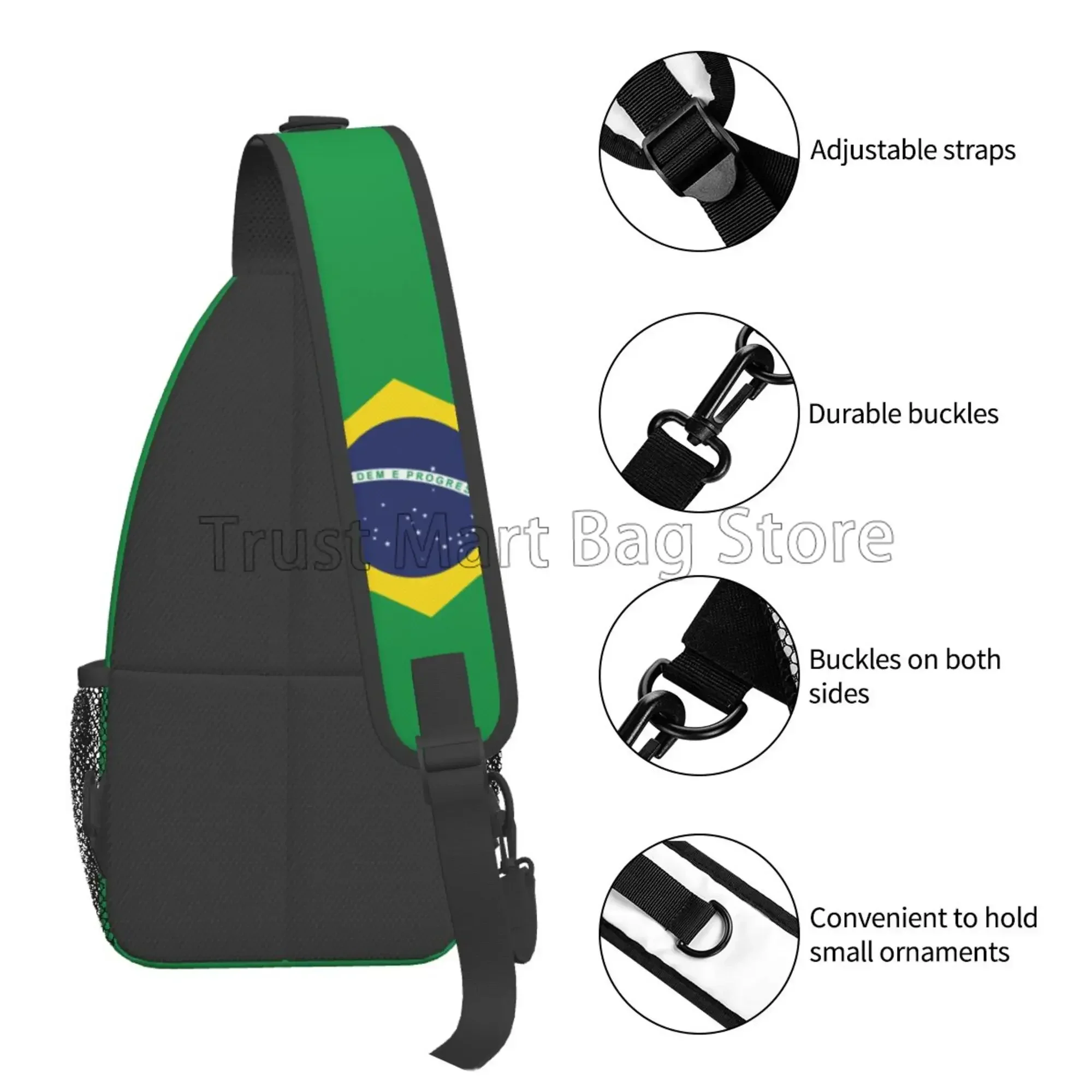 Brazilian Flag Print Chest Bags Brazil Flag Sling Bag Travel Hiking Sports Crossbody Backpack Lightweight Daypack for Men Women