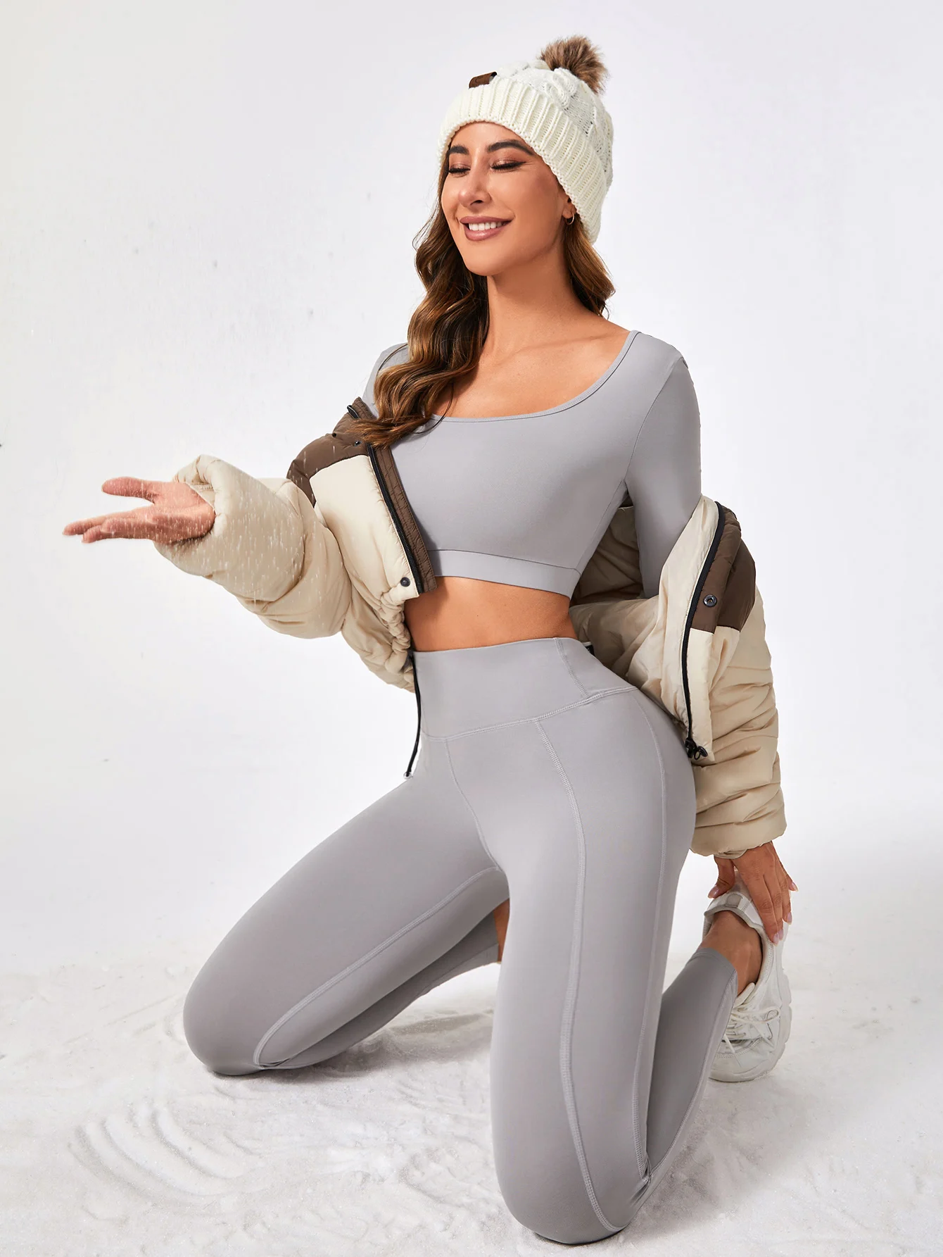 2 Pieces Long Sleeve Yoga Pilates Sports Suits Quick Dry Elastic Slim Fit Tracksuit Fitness Workout Breathable Activewear Set