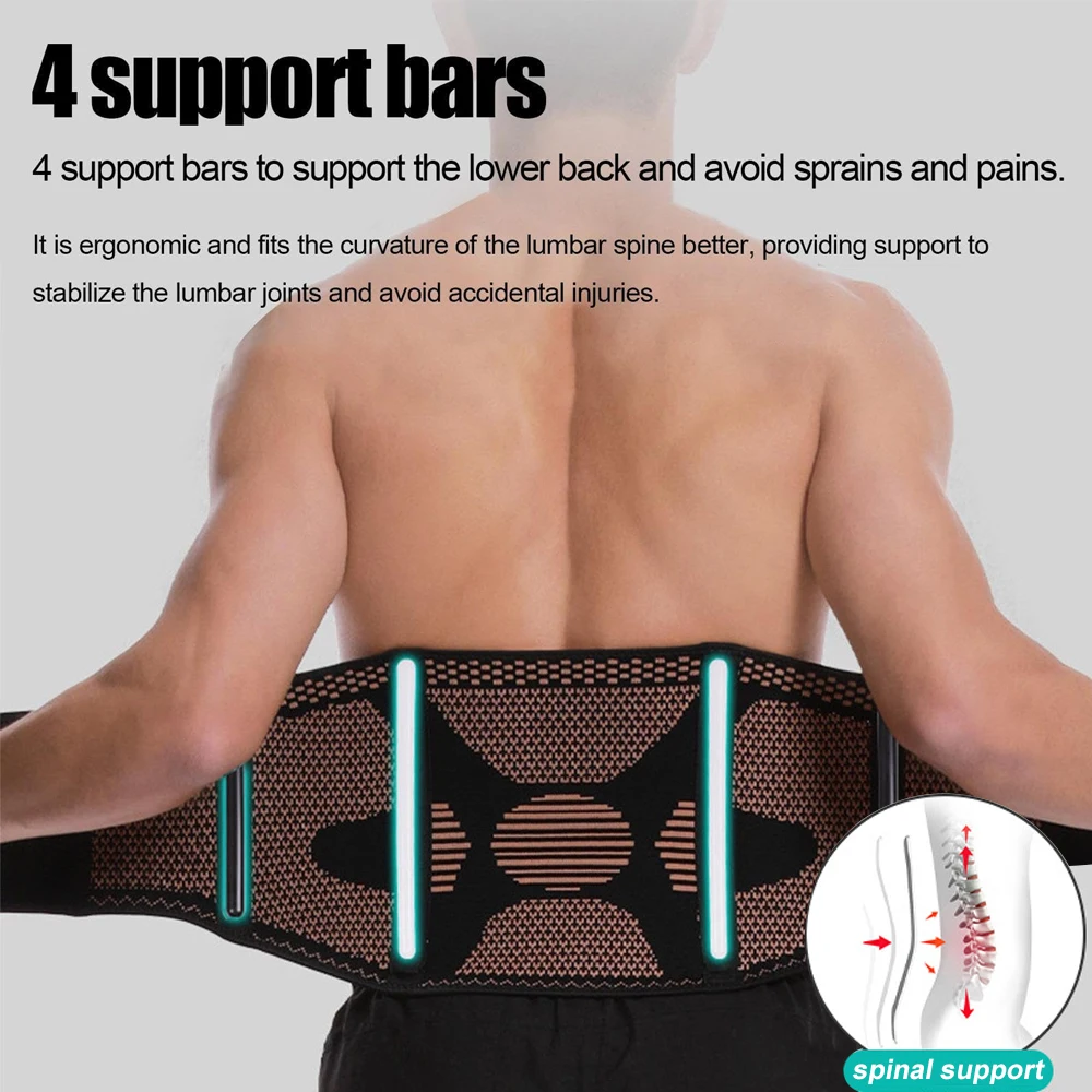 Back Support Brace, Waist Support Belt, Lightweight Flexible Copper Infused Compression Back Brace Men Women, Everyday Use