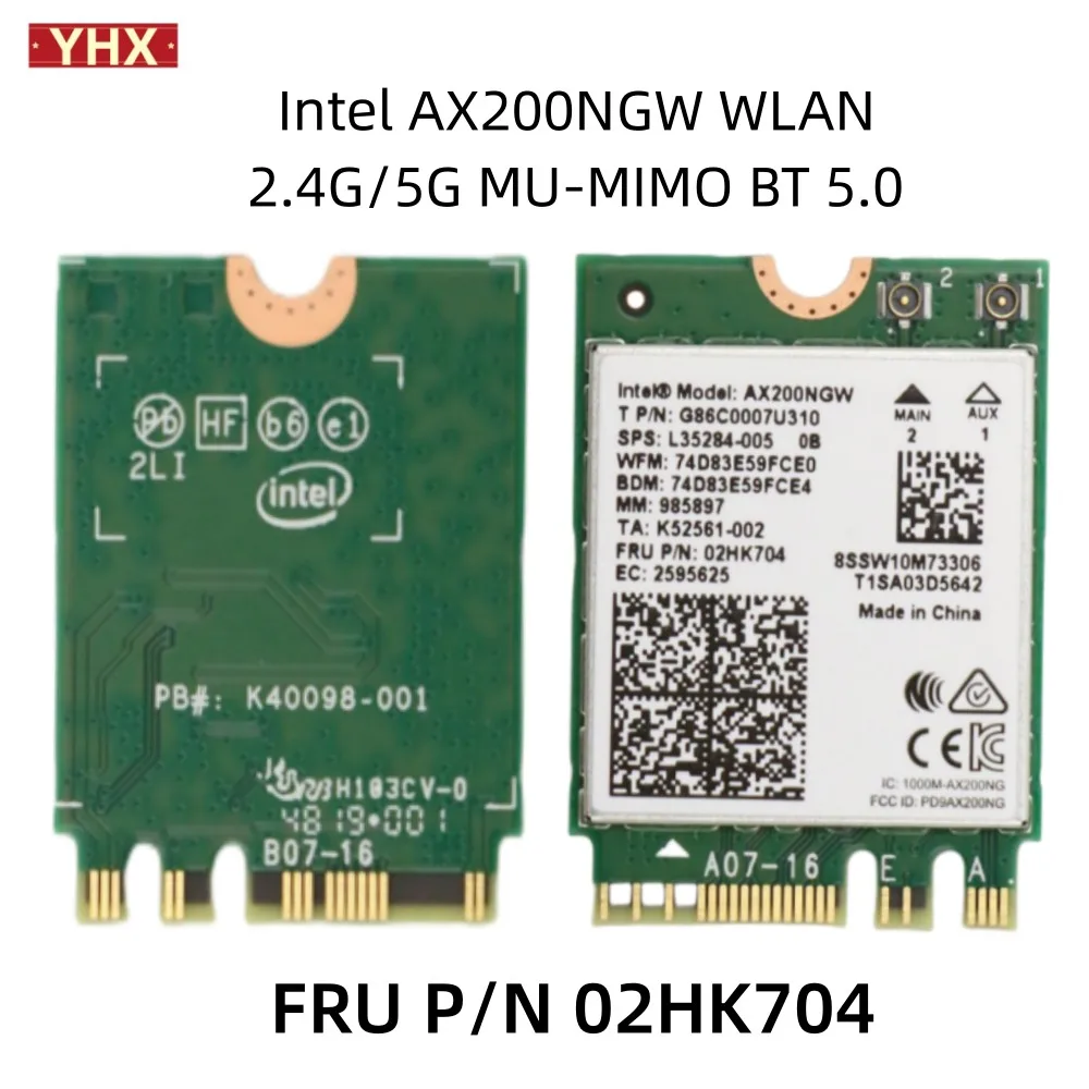 Wi-Fi 6 Wireless Card for Intel AX200NGW WLAN 2.4G/5G MU-MIMO BT 5.0 02HK704  wifi 867mbps bluetooth 5.0 ngff fru 02hk701