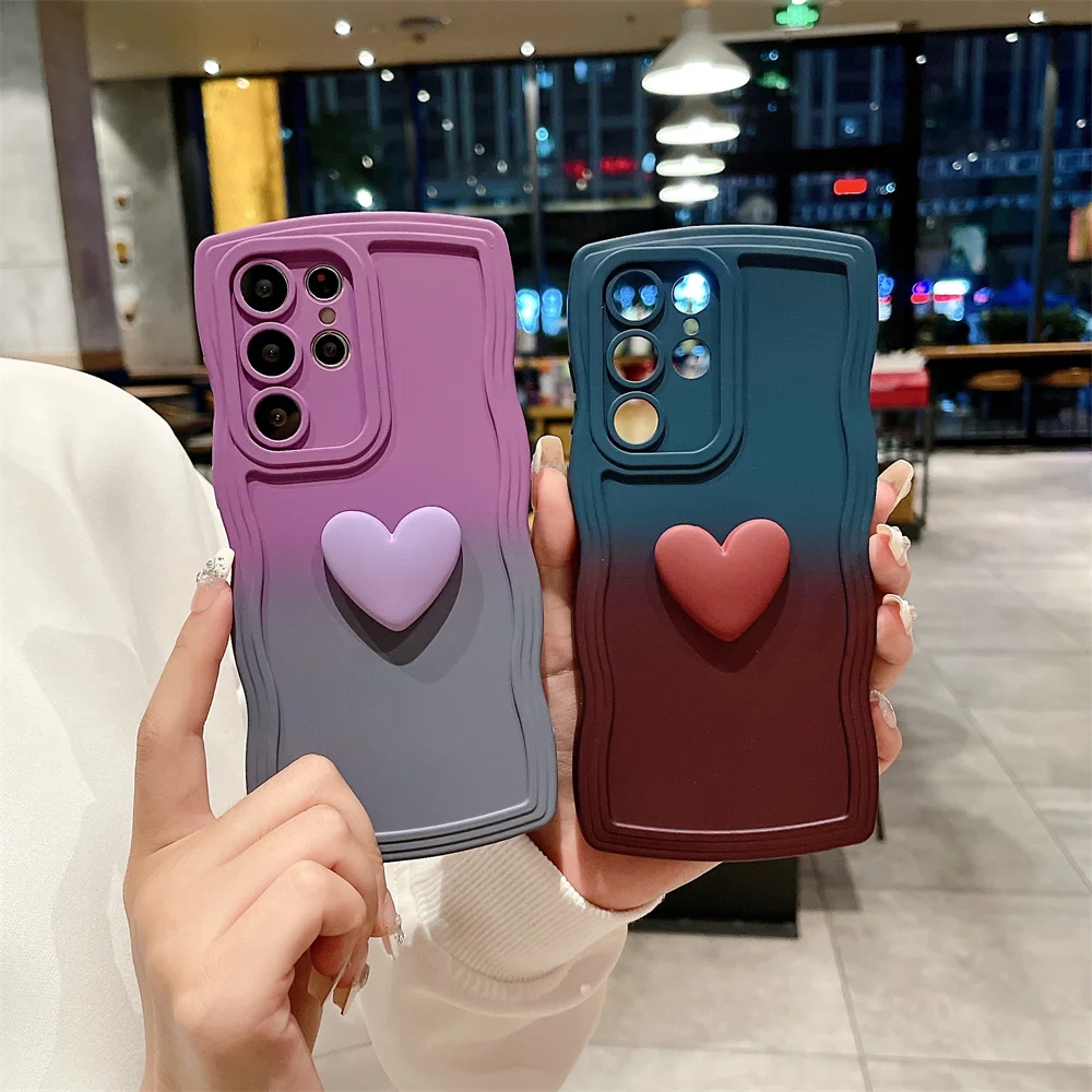 Fashion Love Heart Wave Phone Case For Samsung Galaxy S24 S23 S22 S21 S20 Plus Ultra FE A54 A52 A34 A13 A34 A71 Gradient Cover