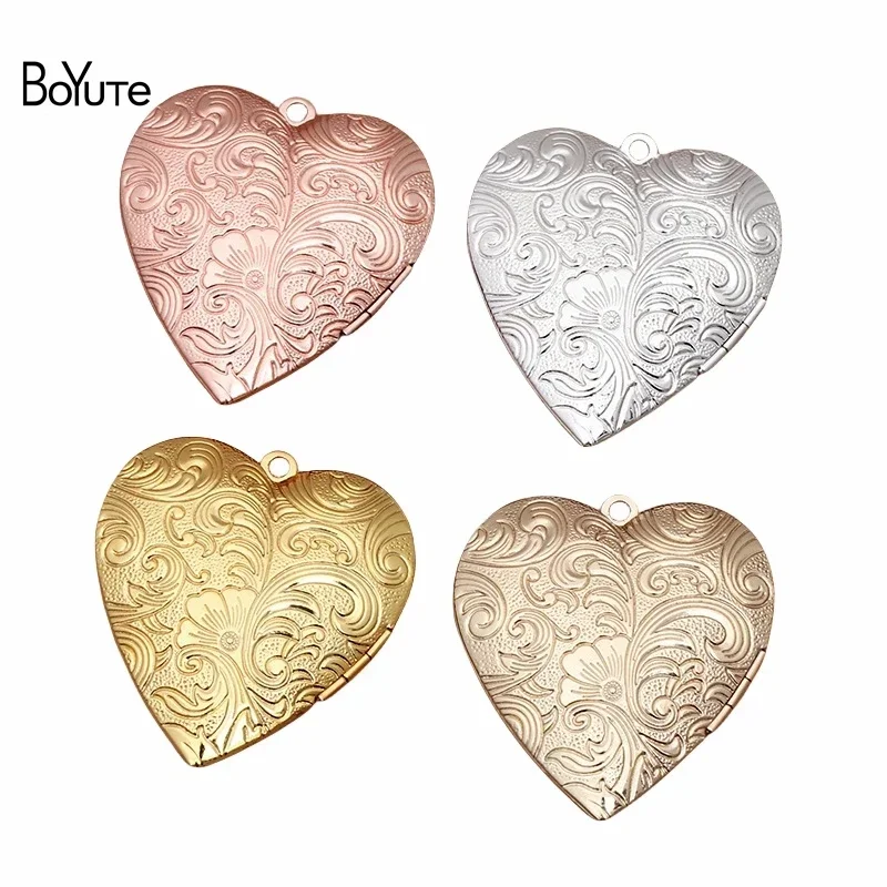 

BoYuTe (4 Pieces/Lot) 40*41*9MM Metal Brass Heart Locket Pendant Diy Hand Made Open Photo Locket Jewelry Accessories