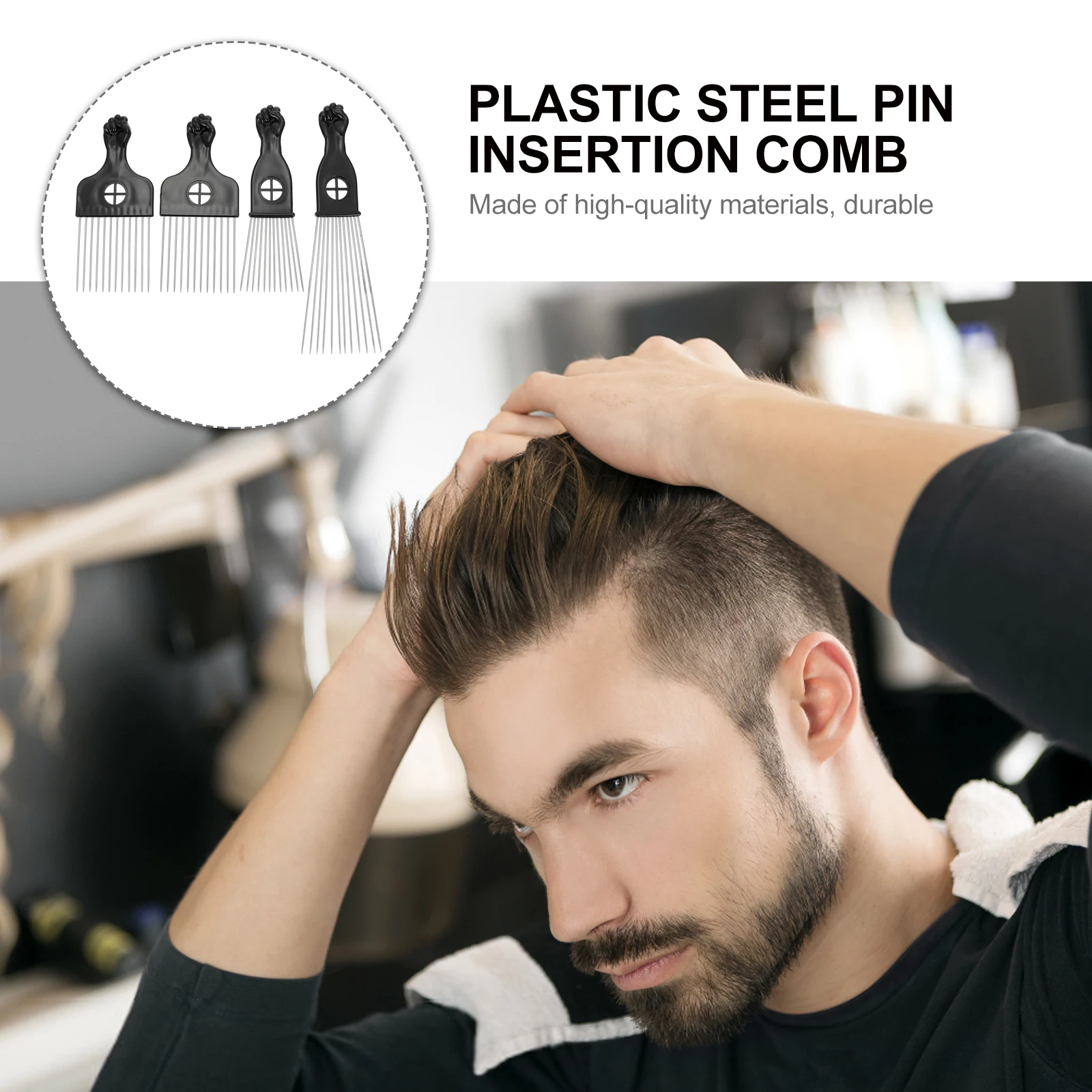 

4pcs Needle Comb Afro Hair Pick Durable Twisted Hollow Design Curly Styling Afro Comb For Men Wide Tooth Curls Barber