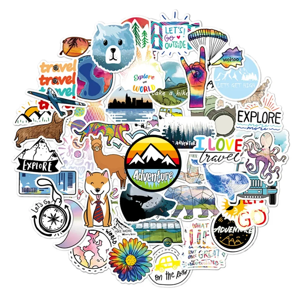 Outdoor Advanture Explore Stickers 50Pcs Vinyl Waterproof Wilderness Nature Stickers Hiking Camping Travel Decals for Kids Teens