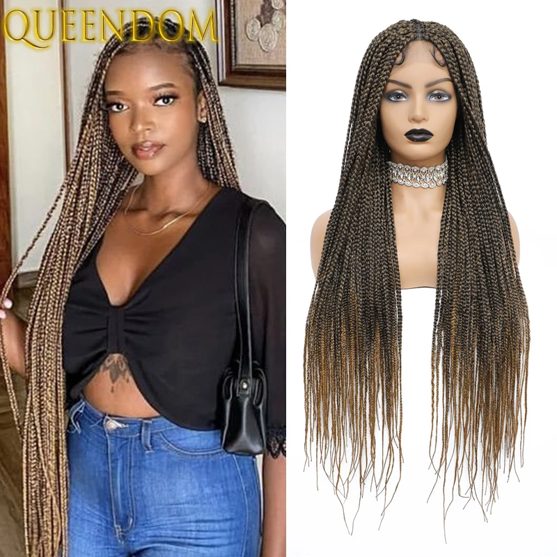 

Ombre Blonde Knotless Box Braid Wig 36 Inch Full Lace Glueleless Cornrow Braids Wig Synthetic Lace Front Braided Wigs For Women