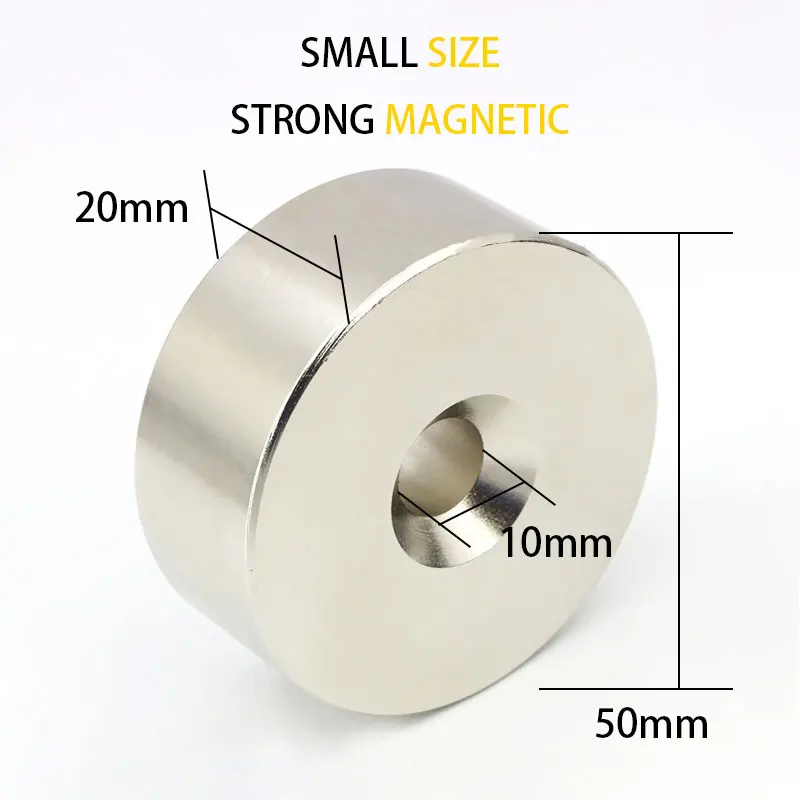 1PC 50x20-10mm Neodymium Magnet 50mm x 20mm Hole 10mm N35 Round Super Powerful Strong Permanent Magnetic imanes Disc