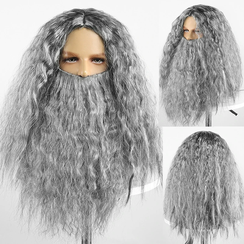 Halloween , Santa Claus , wizard , European American long curly hair, Christmas wig and beard