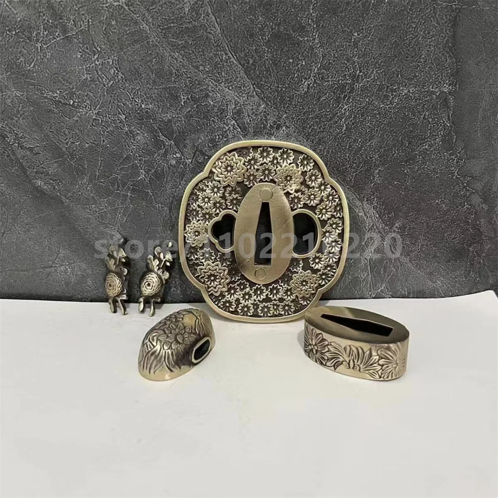 

A Set Beautiful Brass Tsuba Handguard Guard Copper Fuchi Kashira Menuki For Real Japanese Japan Samurai Katana Sword Fittings