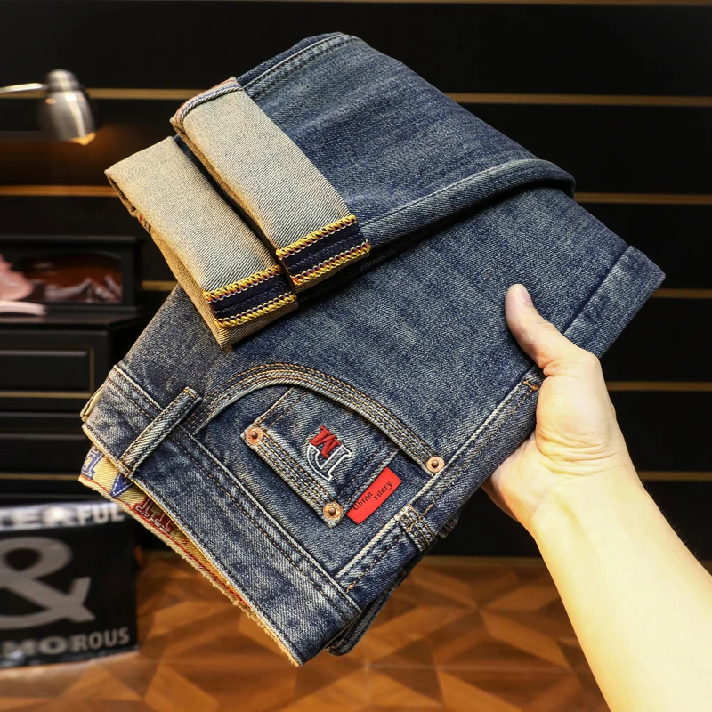 

BBL9909 Новые винтажные синие модные универсальные повседневные облегающие эластичные прямые джинсы для мужчин