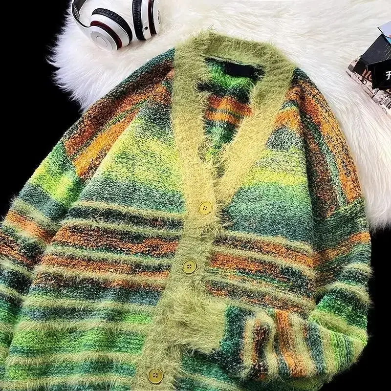 

Vintage Rainbow Color Blo Knitted Sweater Top Cardigan Straight Cut Youthful Vitali Autumn 2024 Eighteen Pants