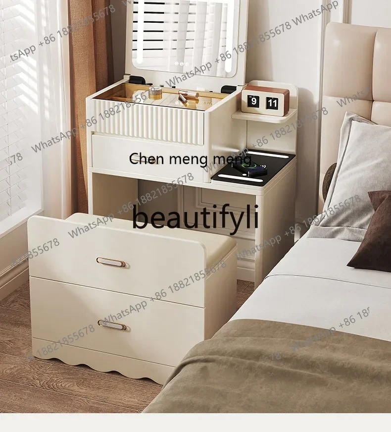 N178 G Cream wind dresser solid wood bedside table bedroom flip cover makeup storage integrated cabinet