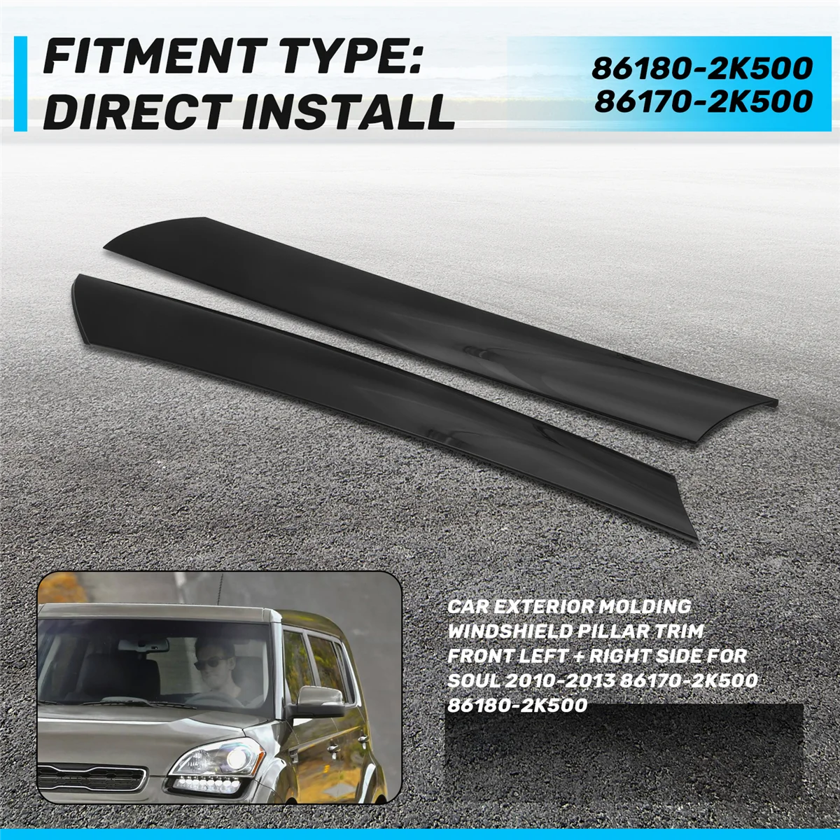 

#245A Car Exterior Molding Windshield Pillar Trim Front Left + Right Side (Black)