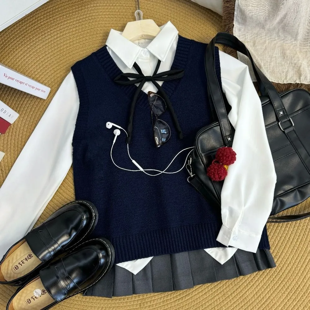 Colete japonês coreano para meninas, suéter combinado, uniforme escolar de malha, terno básico jk, cor sólida, estilo campus, quatro estações
