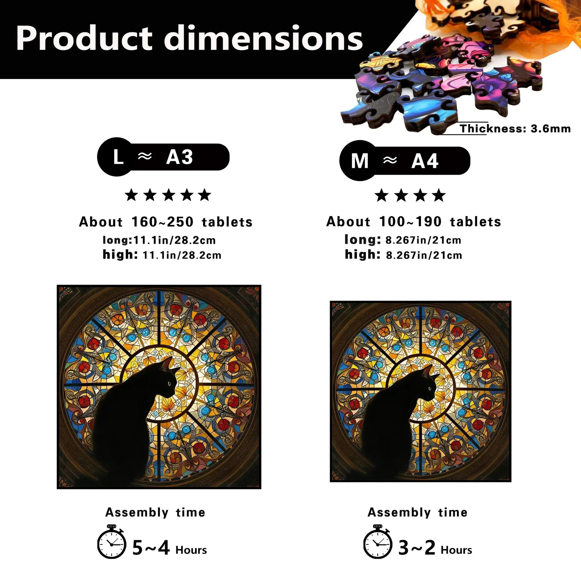 158/276pcs Cat Church Irregular Puzzle Wooden Jigsaw Puzzle Stress-Relieving Game Birthday Xmas Gifts for Cat Lovers Home Decor