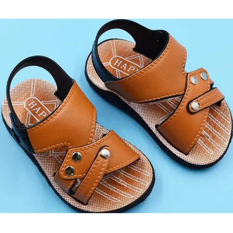 Chinelos de couro antiderrapante para crianças, sapatos de praia planos, sapatos casuais ao ar livre para meninos e meninas, atacado, verão, A0108