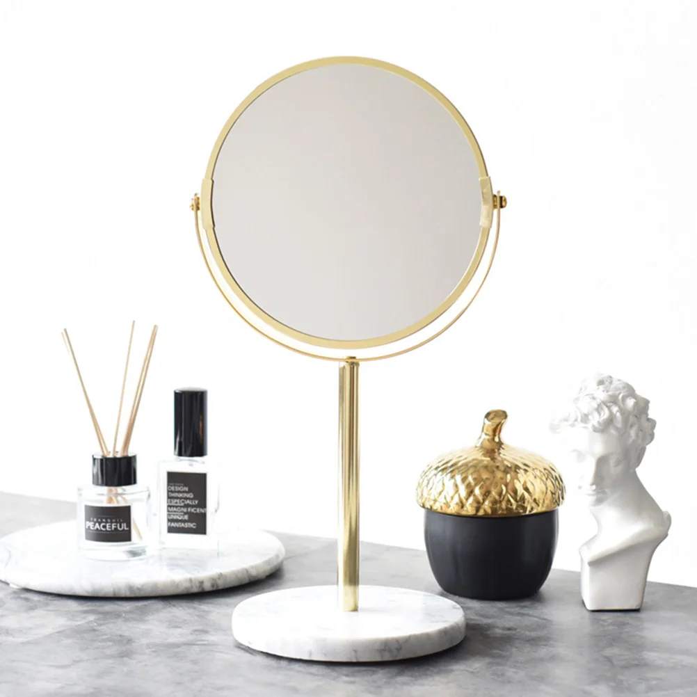 1Pcs Desktop Makeup Mirror Marble Base Golden Lightweight Portable Mirror Clear Smooth Surface Daily Use