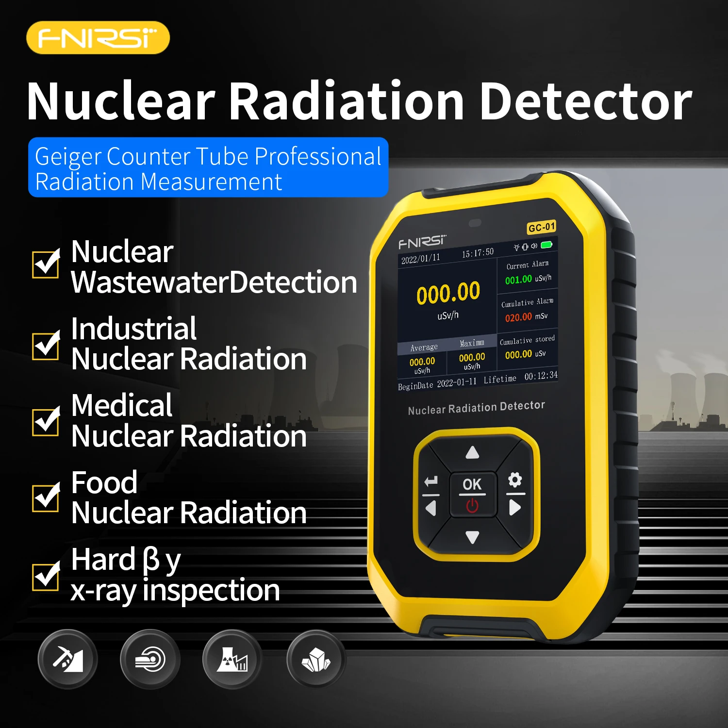 

FNIRSI GC-01 Geiger Counter Nuclear Radiation Personal Dosimeter Detectors X-ray β γ Ray Beta Gamma Detector Radioactive Tester