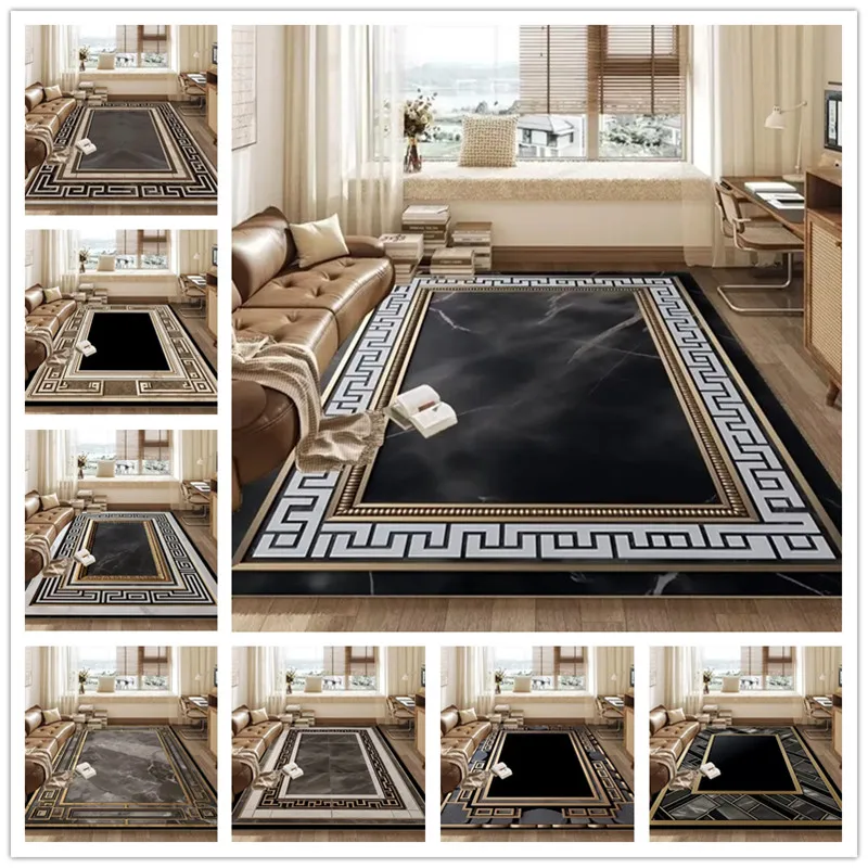 Black Gold Carpets for Living Room Decoration 100% Polyester Bedroom Bathroom Kitchen Floor Mat Non Slip Home Hotel Lounge Rugs