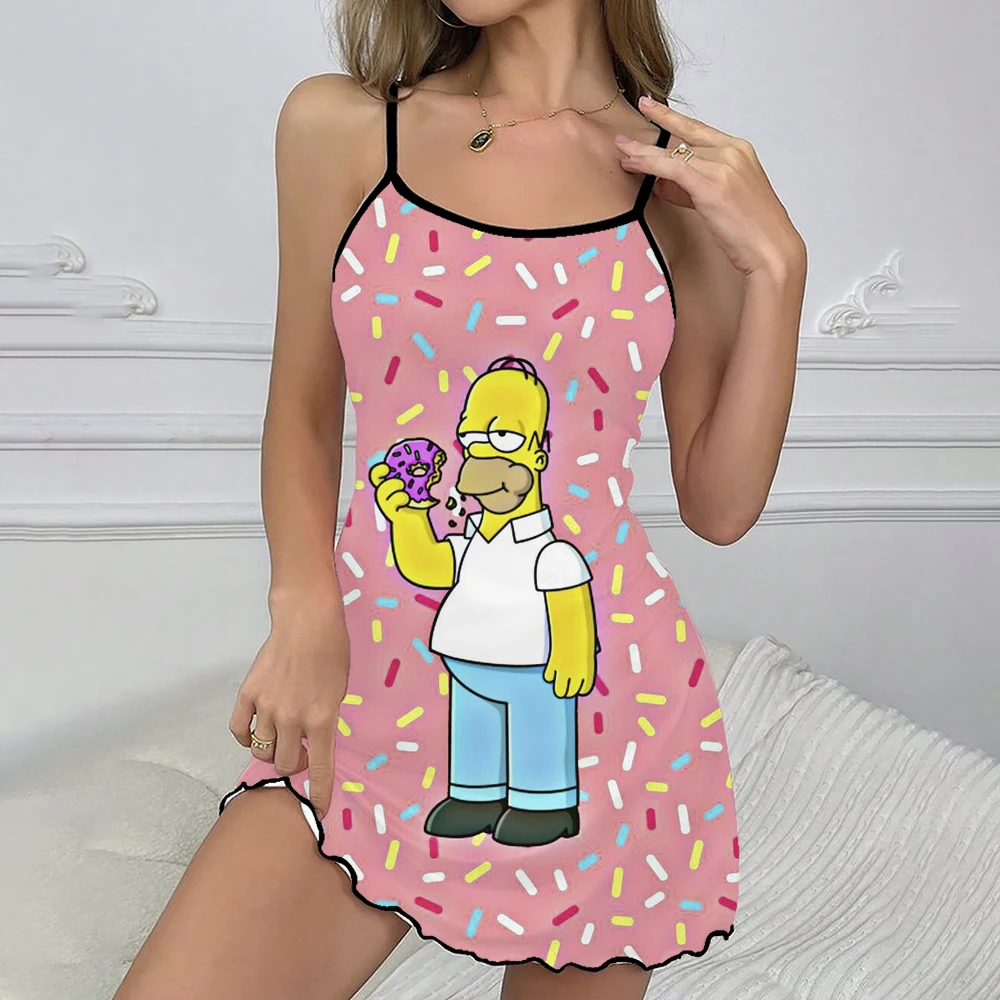 Summer Women's Casual Fashion Dresses The Simpsons Printed Pajamas Sexy Suspenders Home Clothes Pajamas