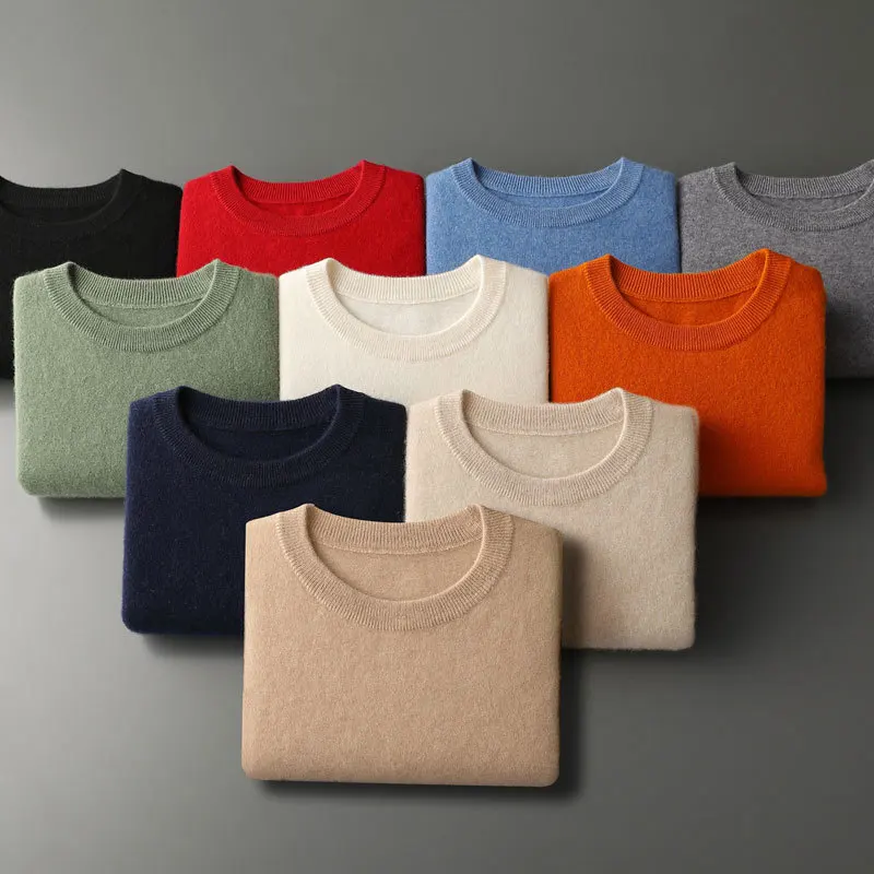 Men's Cashmere Blend Sweater O-Neck Sweaters Knit Pullovers for Male Youth Fit Knitwear Knitted Base Shirt Spring Tops Jumpers