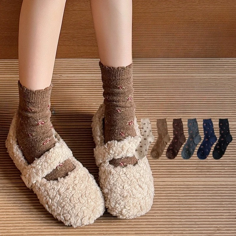 

6 пар цветочных носков в стиле ретро, простые, элегантные, удобные, женские, средней длины, осенне-зимние, новая модная универсальная женская обувь