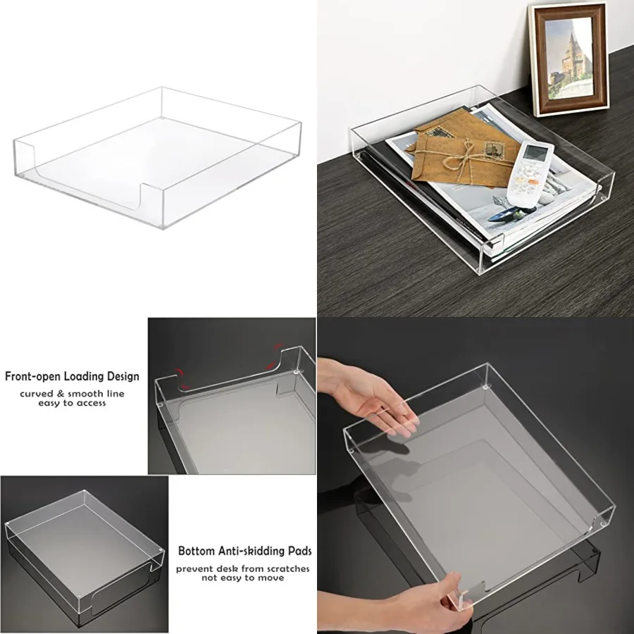 

Multipurpose A4 File Tray Clear Acrylic Desk Tray Organizer Elegant Letter Size Desk Documents Trays Magazine Files Storage Bas
