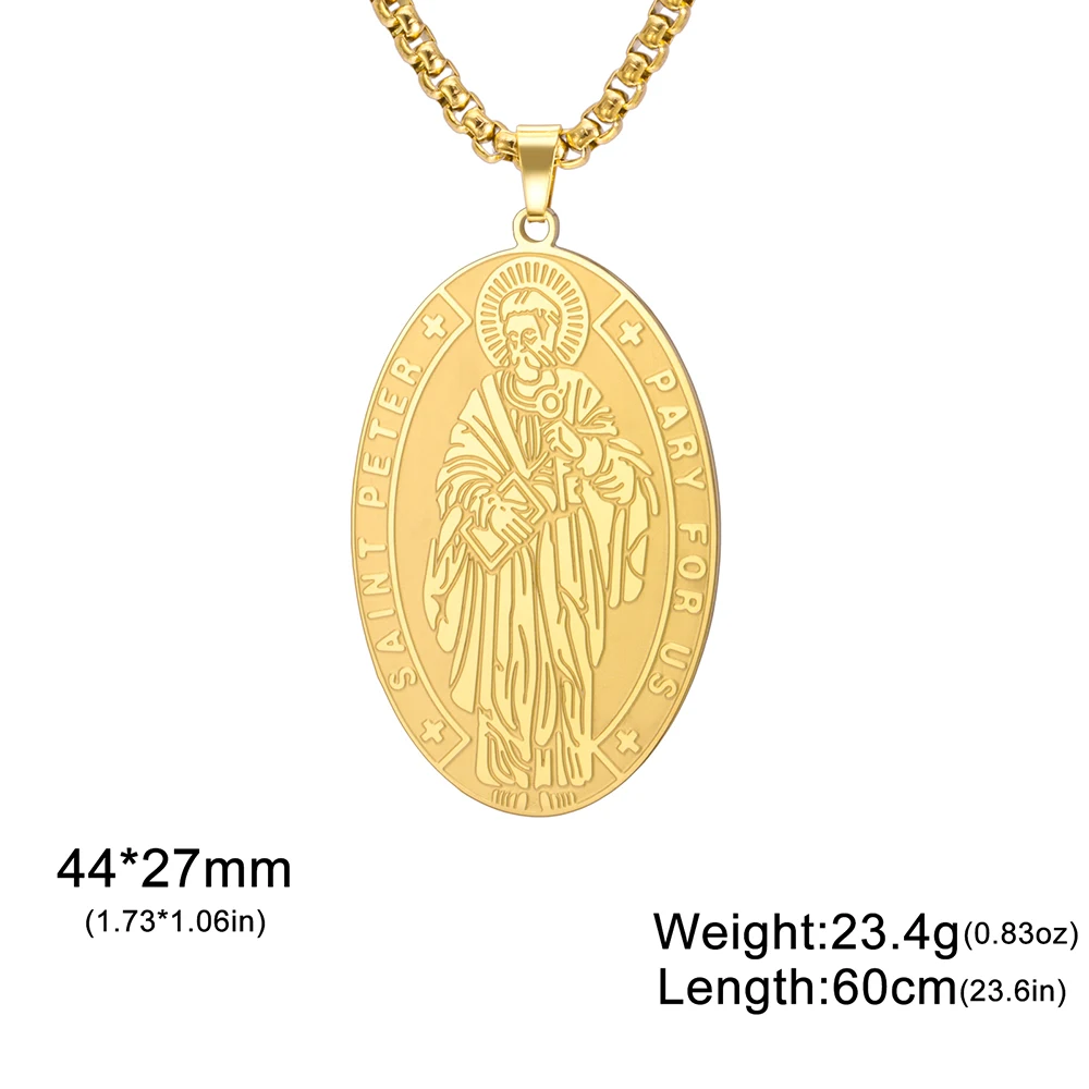 Dawapara القديس بيتر المسيحية ميدالية قلادة قلادة دينية راعي الصيادين المعمودية هدية مجوهرات من صلب لا يصدأ #6