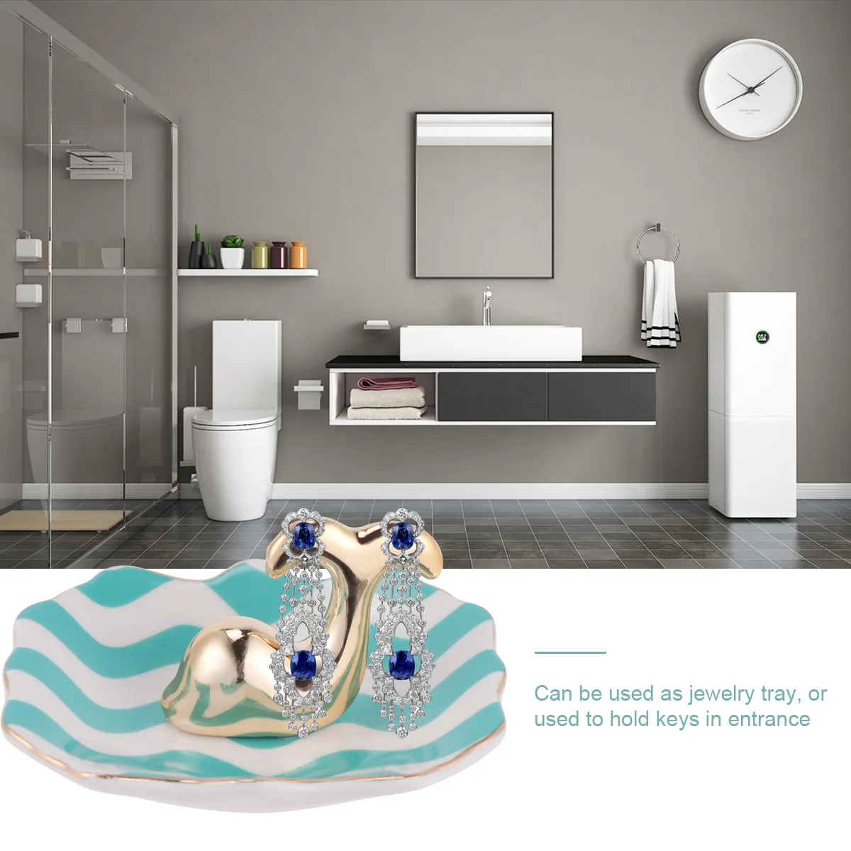 Ceramic Jewelry Dish Dolphin Design Elegant Trinket Tray for Rings Earrings Necklaces Bracelets Keys Lenses Hair Bands Home