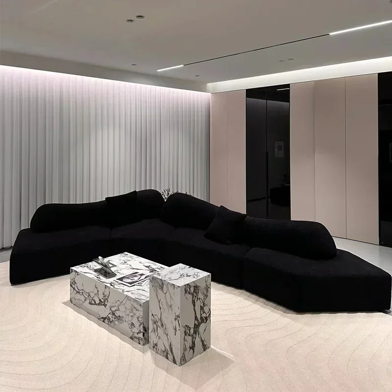 Italian minimalist rock sofa module small apartment living room villa double-sided sitting combination black fabric sofa