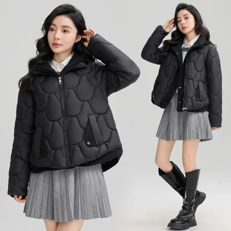 Ladies Winter Parka Coat 2024Versatile Fake Two Items Female Outerwear Korean Version Elegant Women\'s Cotton-Padded Jacket