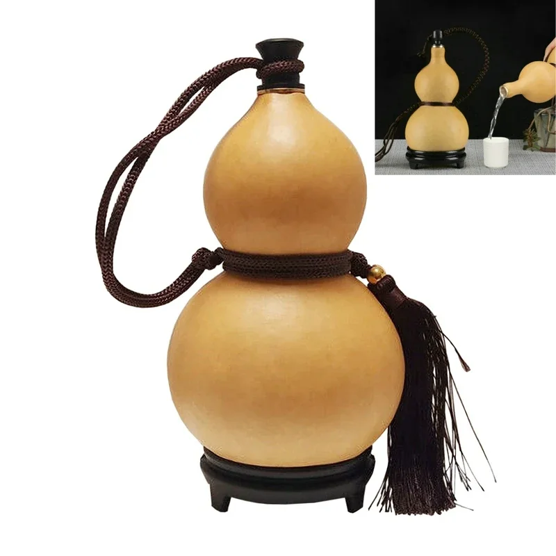 Natural Dried Gourd Water Bottle With Lid Hollow Calabash Table Decor Chinese Pumpkin For Drinks Holder Ornament Home Decor