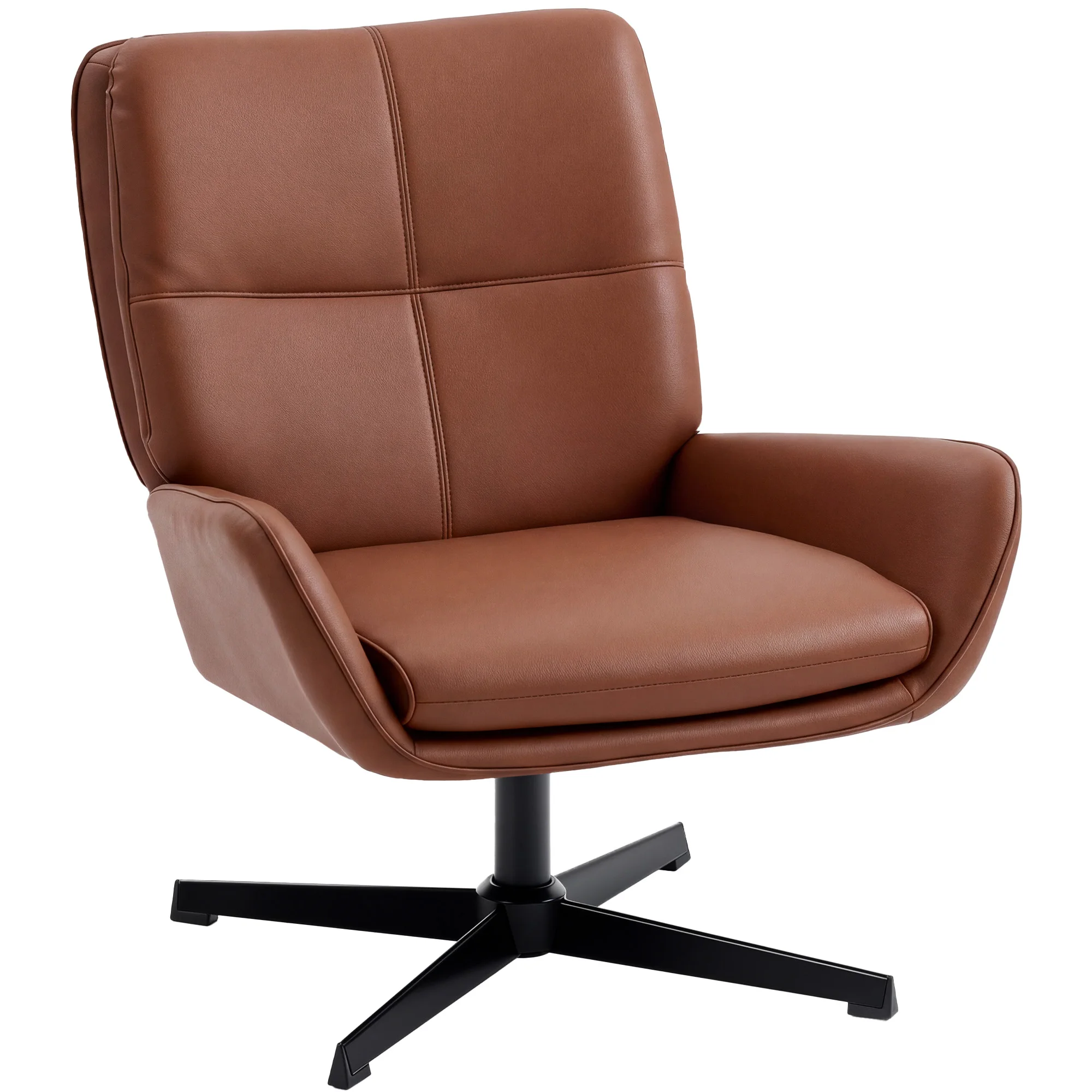 HOMCOM Sillón Giratorio, Butaca de Salón Tapizado en PU, Sillón Lectura con Asiento Acolchado, Reposabrazos, Patas Metálicas, para Sala de Estar, Dormitorio