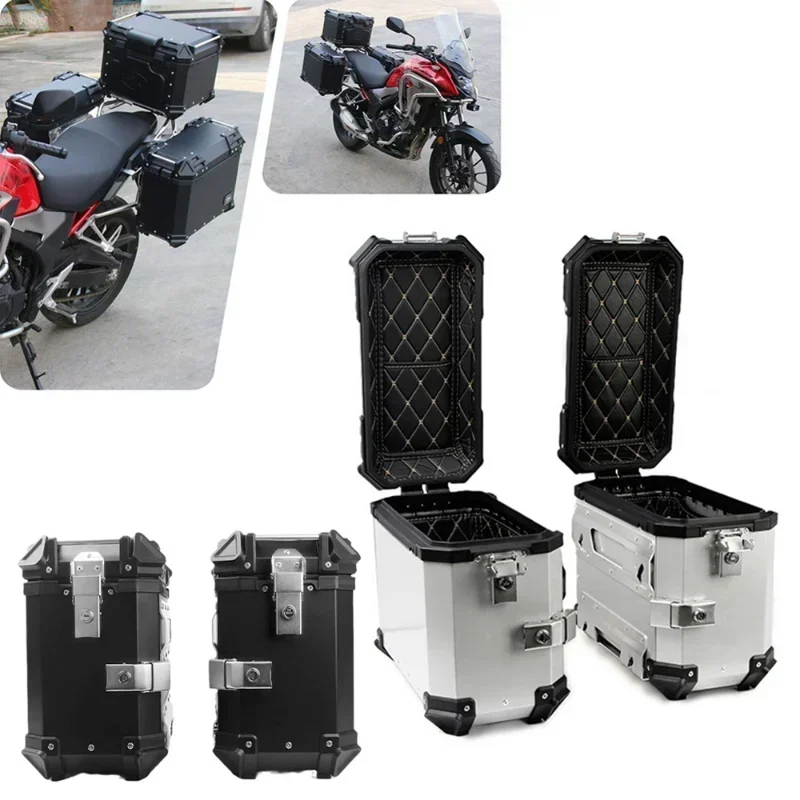 

35L/38L Motorcycles Side Saddle Bags Luggage Case Saddlebag Tool Box Storage Trunk Key Lock Aluminum Toolbox Rear Helmet Topcase