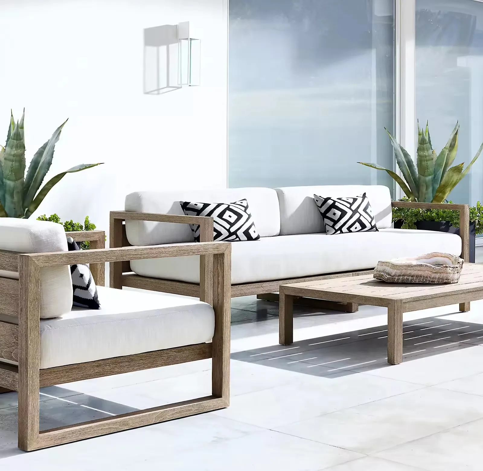 Modernism Design Garden Furniture Solid Wood Teak Sofas Set Patio Poolside Outdoor Furniture