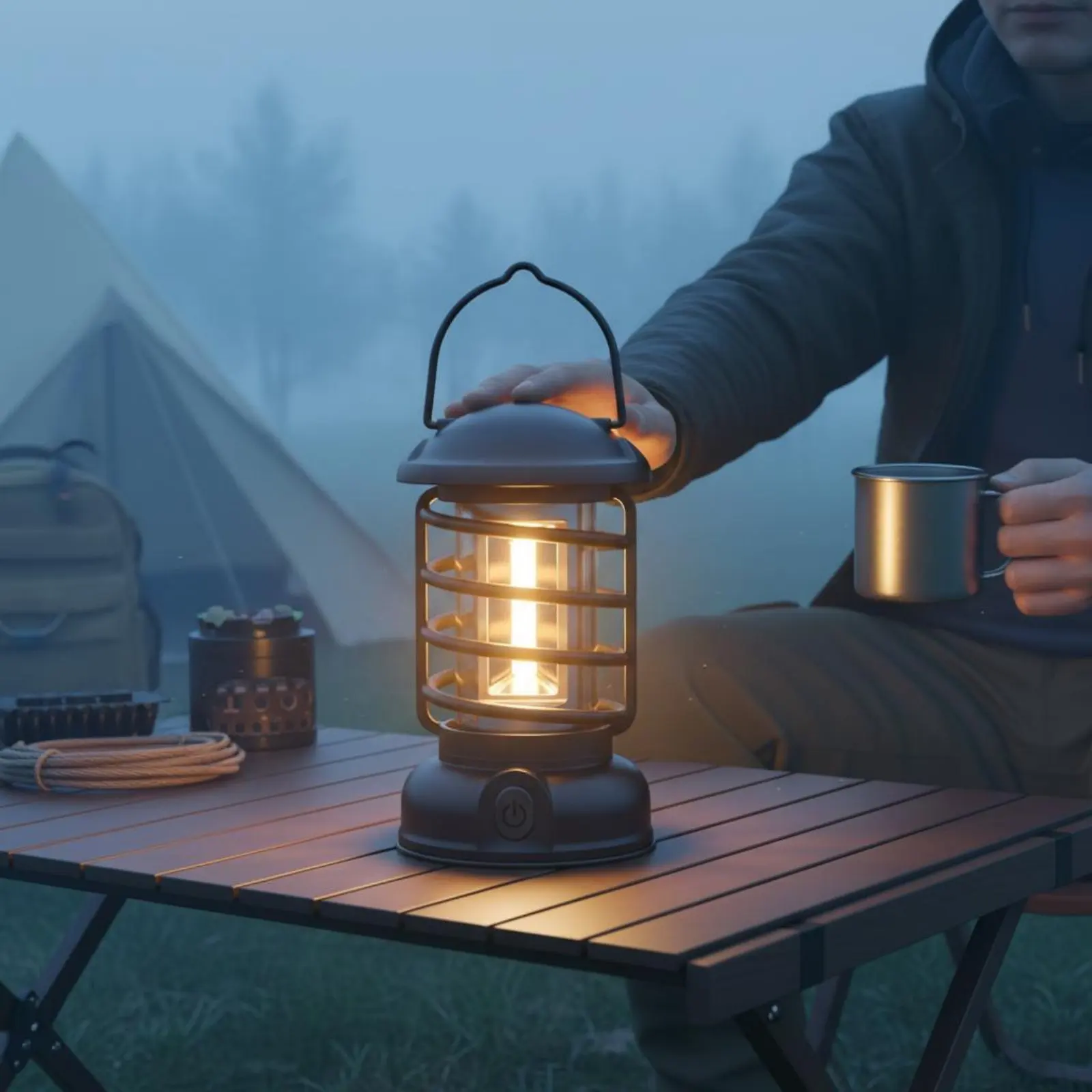 Retro Camping Lantern Two-Way Power Supply Vintage Design Luminous Component Lantern Battery-Operated Tent Lamp Outdoor Lighting view 5