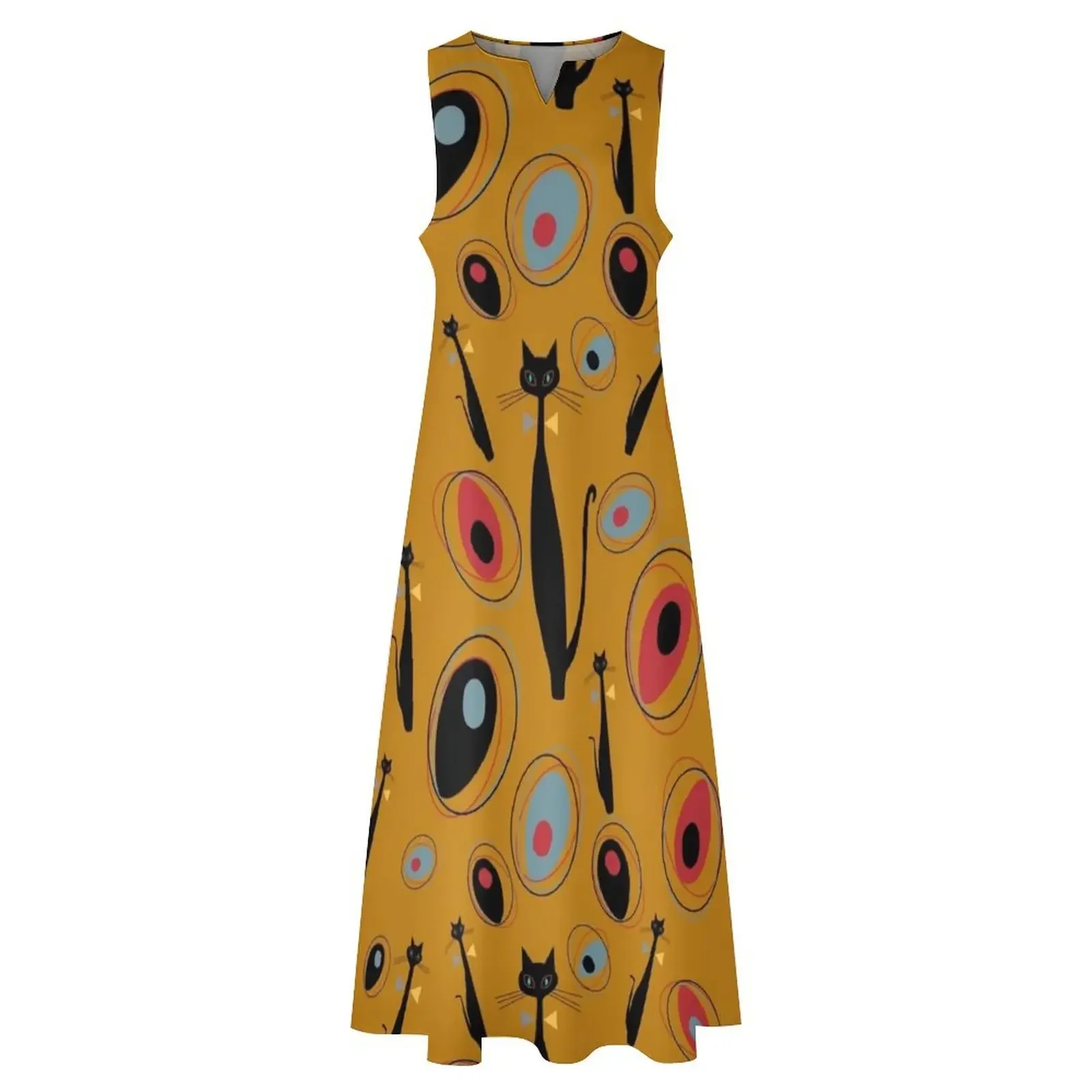 Mid-Century Modern Art Atomic Cats 1.2 Half-Drop Pattern Long Dress Clothing female Dress