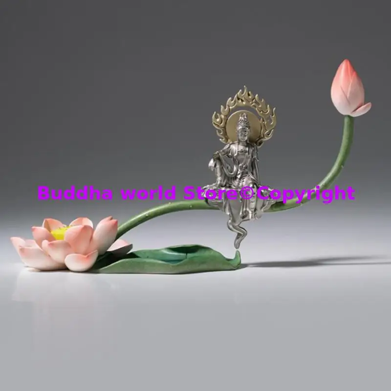 50% off top Copper carving Buddhist artistic conception Sitting Lotus free Guanyin Decor Buddha Home Decor high-end luxury ART