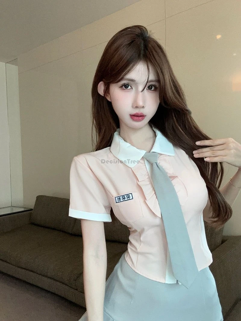 Damski zestaw w stylu mundurka szkolnego koreańskiego JK na rok 2025, letni, różowy, koszulka z krótkim rękawem, spódnica plisowana do połowy łydki, dwuczęściowy zestaw JK.