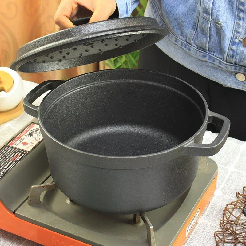 Cast Iron Soup Pot Deepening Chicken Stew Household Uncoated Hotpot Electromagnetic Stove Gas Universal Thickened Stir Fry