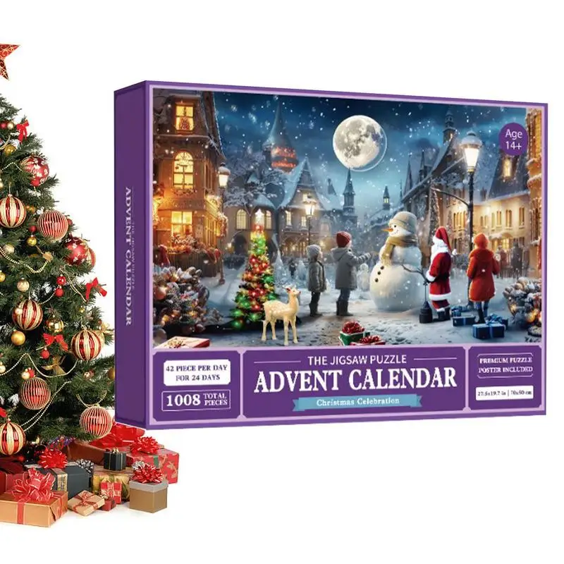 2024 New Christmas Jigsaw Puzzles 1008 Pieces Festivel Countdown Calendar Puzzles Set Surprise Gift Box For Kids