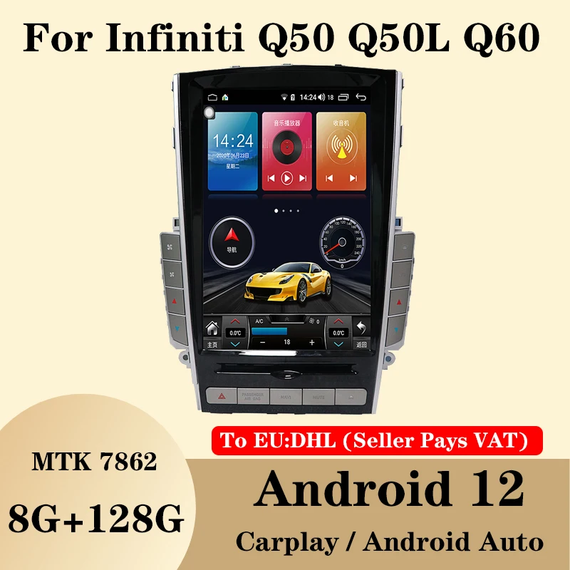 

Android12 Carplay Auto For Infiniti Q50 Q50L Q50S Q60 2012-2020 Car Automotive Radio Multimedia Player Bluetooth 4G GPS Navi HD