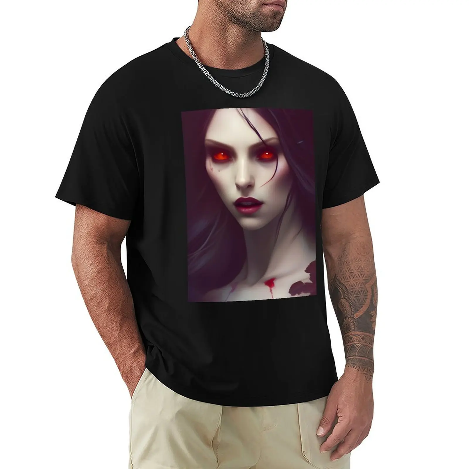 Vampire Red Eyes Alluring Dark Beautiful Artwork T-Shirt anime figures summer tops t shirt men