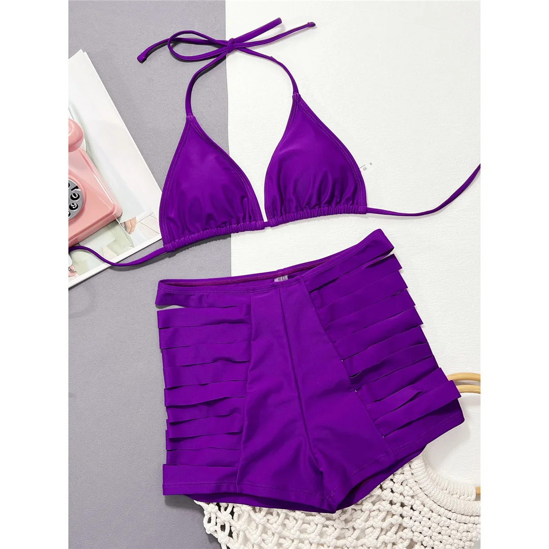 Sexy Neckholder-Shorts, Damen-Badeanzug, zweiteiliger Bikini mit hoher Taille, Badebekleidung, Badeanzug, Schwimmbekleidung V4401 – Detail 10