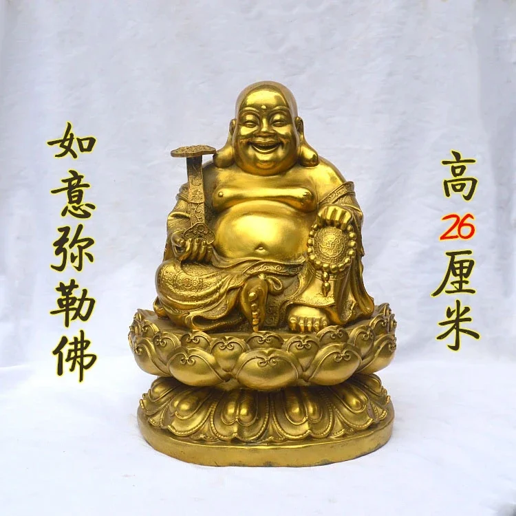 GOOD buddha company hall decoration thriving business Money Drawing Good luck Gold Maitreya Buddha brass FENG SHUI statue