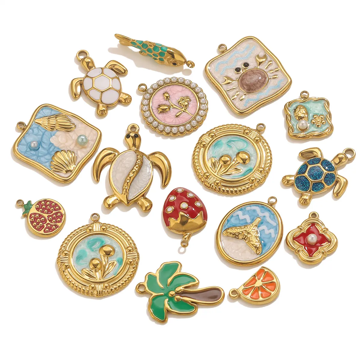 

5pcs Stainless Steel Enamel Tree Turtle Geometric Charm Connectors DIY Woman Necklace Bracelet Earrings Jewelry Making Materials