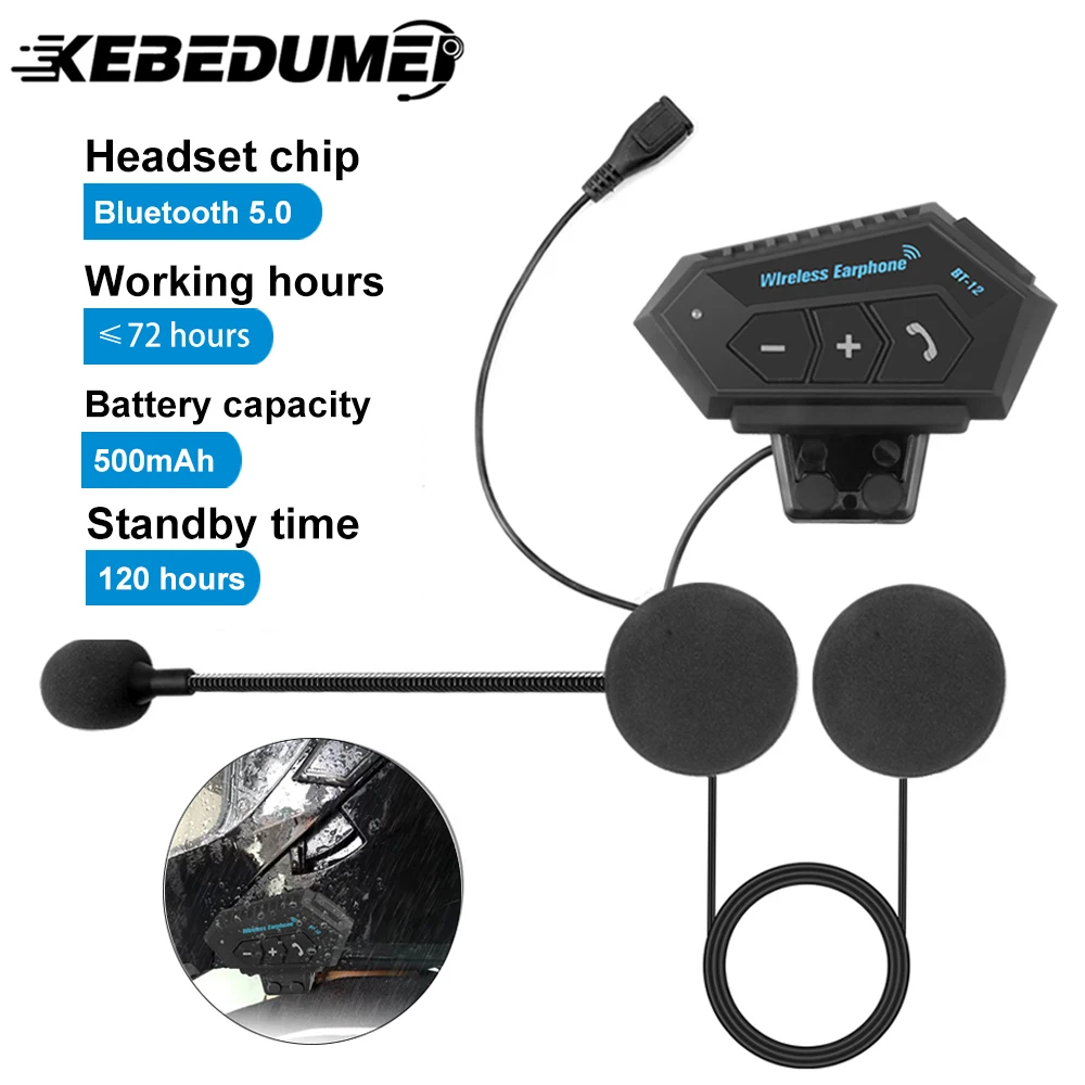 BT12 Headset Helm Bluetooth Moto Tahan Air Headset Bluetooth Bebas Genggam Nirkabel Waktu Bermain 20H untuk Ponsel MP3 Mp4 Sepeda Motor