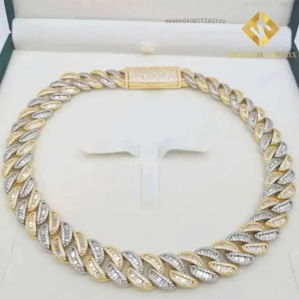 

Customized 15mm 925 Sterling Silver Ice Out Diamond Cuban Necklace Miami Moissanite Cuban Link Chain