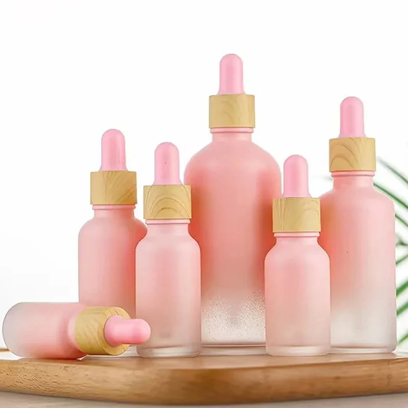 Bouteille en verre dépoli rose avec pipent compte-gouttes, huile essentielle rose HI, bouteille d'emballage d'essence cosmétique, 5 ml, 10 ml, 15/20 ml